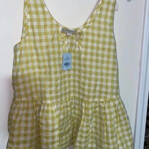 LOFT Yellow Checkered Peplum Top